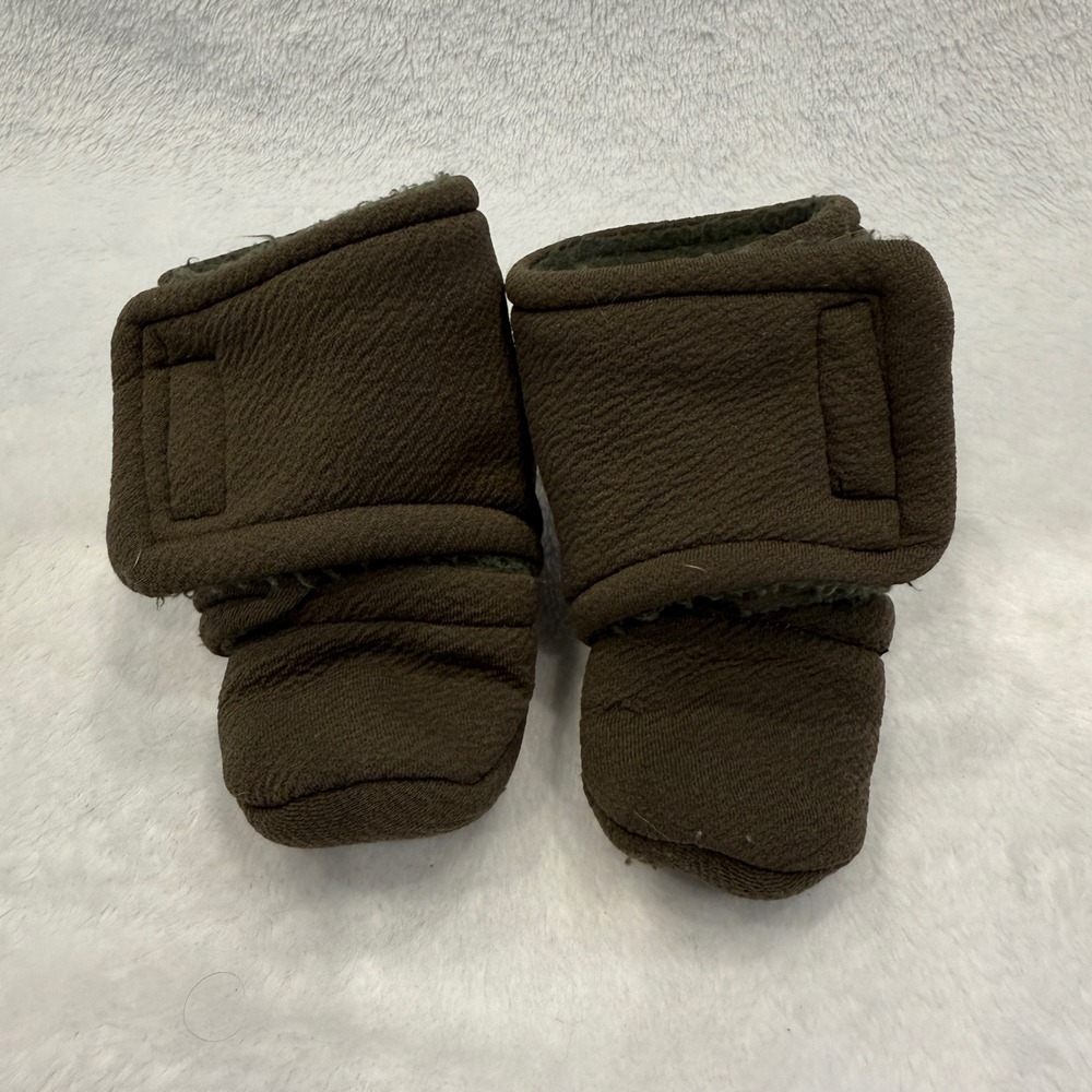 Zutano Baby Fleece Booties Olive Green Stay-On Infant Shoes Size 0-6 Months